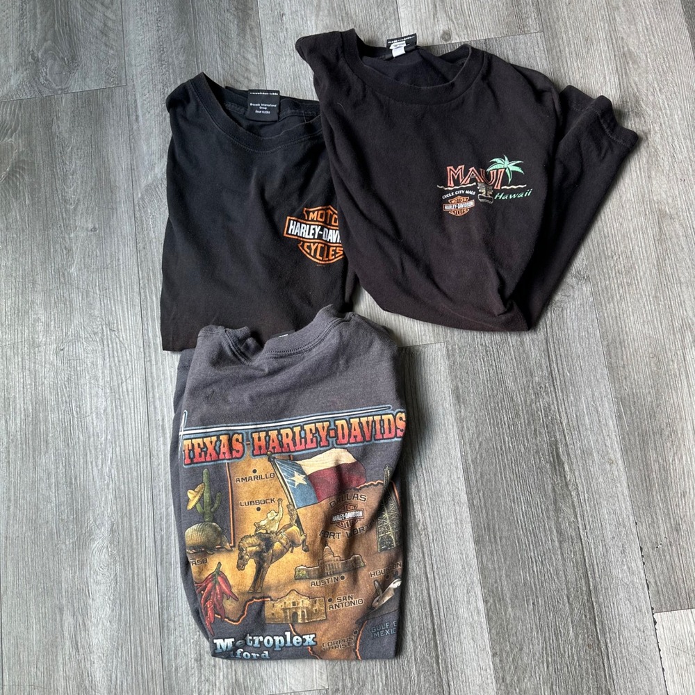 Harley-Davidson T-Shirt Bundle Lot of 3 Large Black Gray Texas Maui QLD